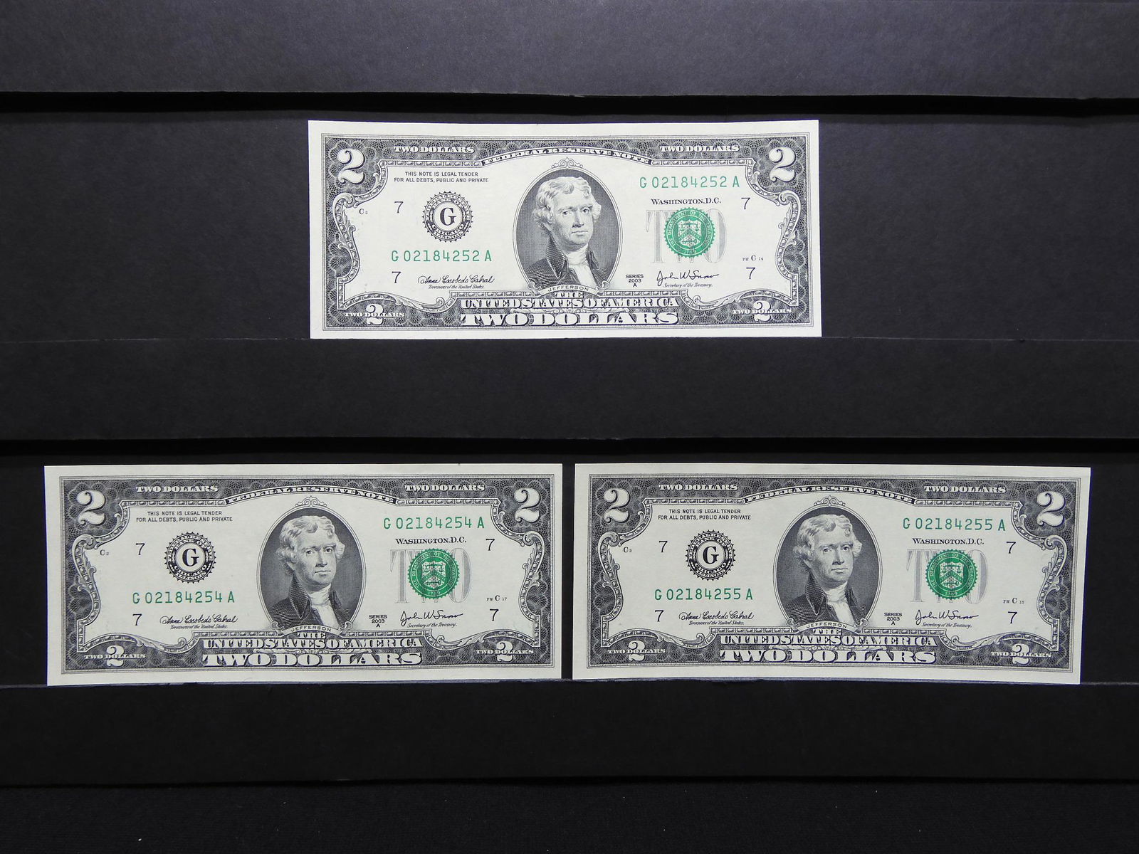 (3) x 2003-A Crisp Unc $2.00 FRN Last 2 Are Consecutive (1 of 6)