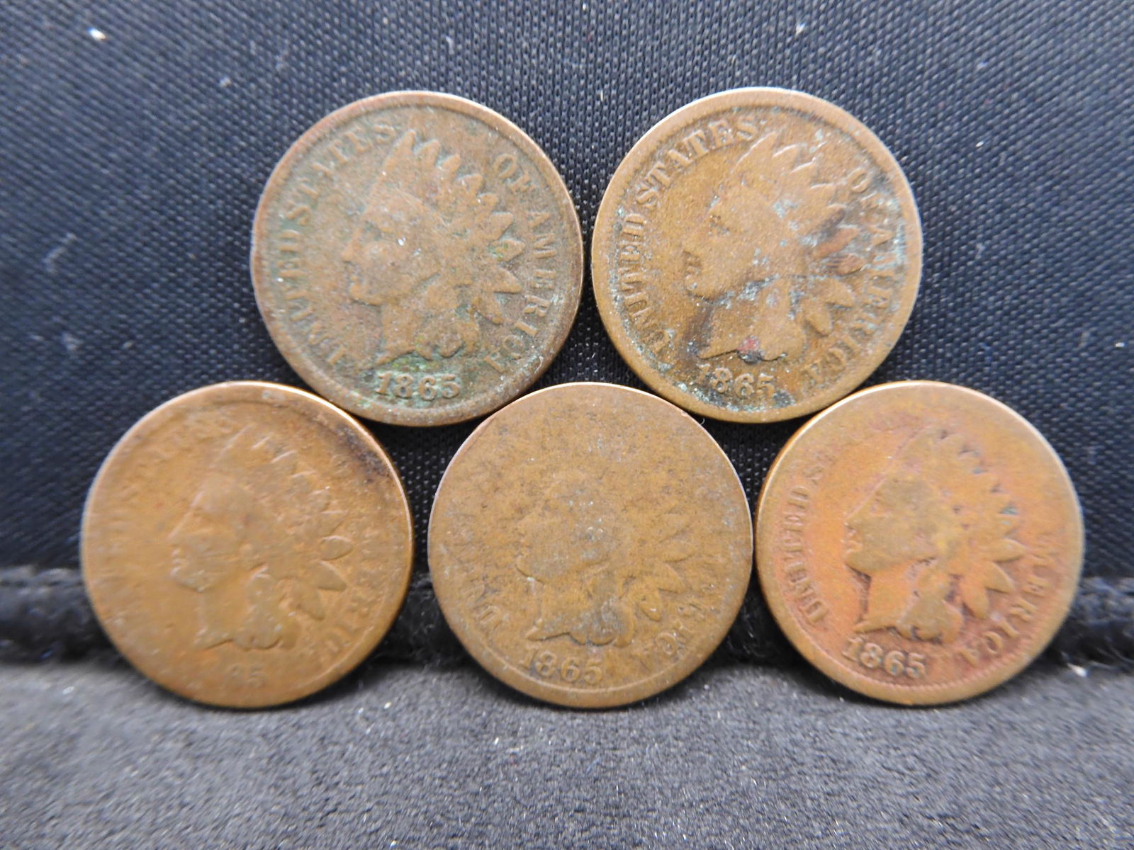 (5) x 1865 Indian Head Cents Various Conditions (1 of 2)