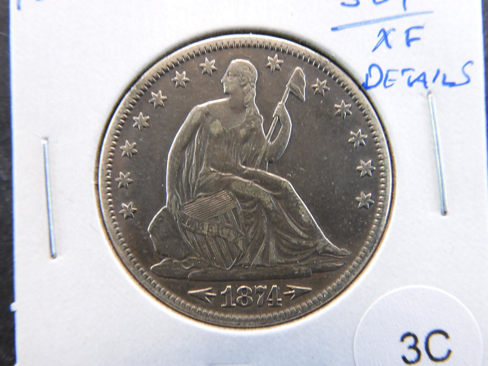 1874 Seated 50c.  XF Details. (1 of 3)