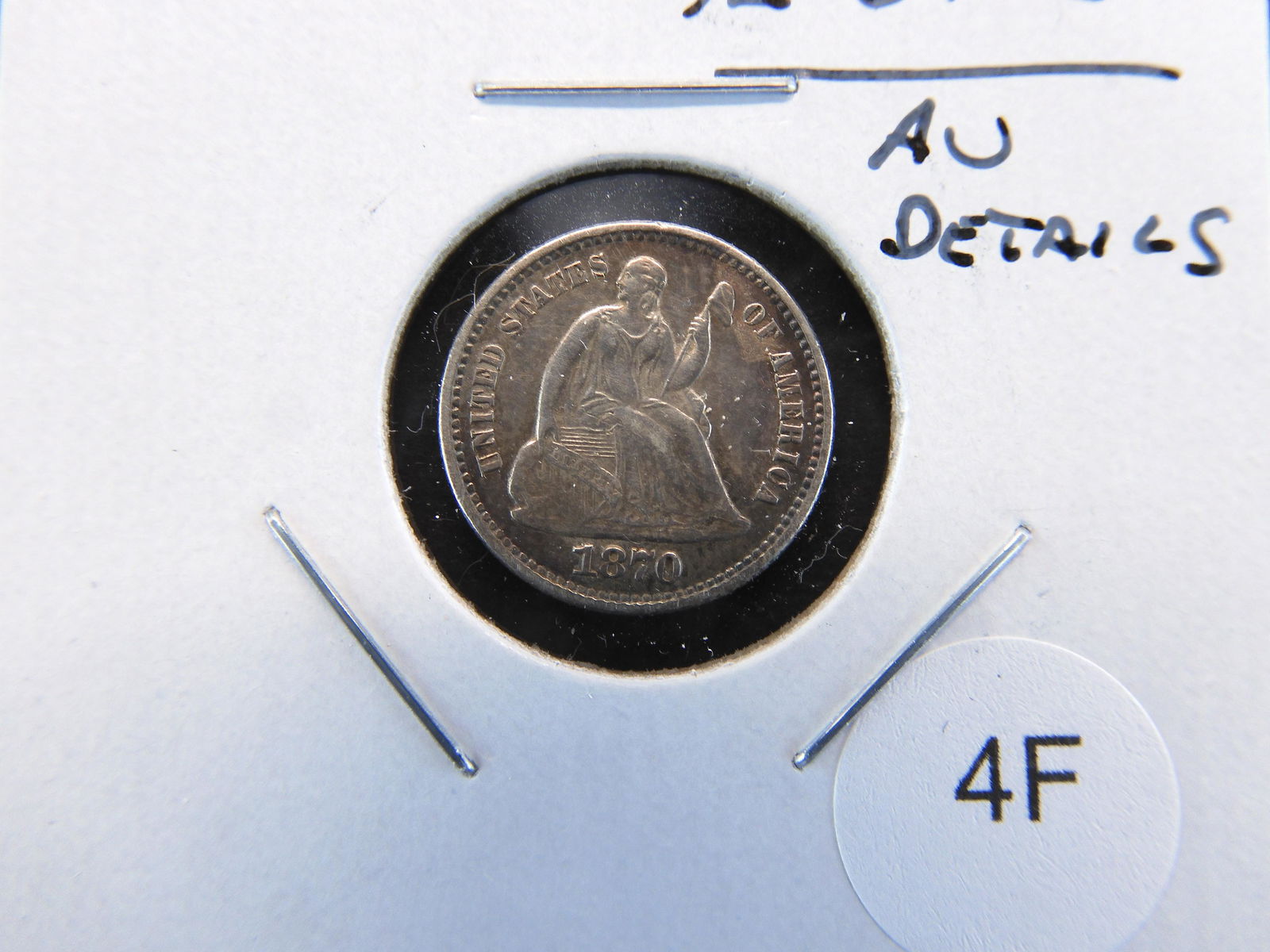 1870 Seated 1/2 Dime.  AU Details. (1 of 3)
