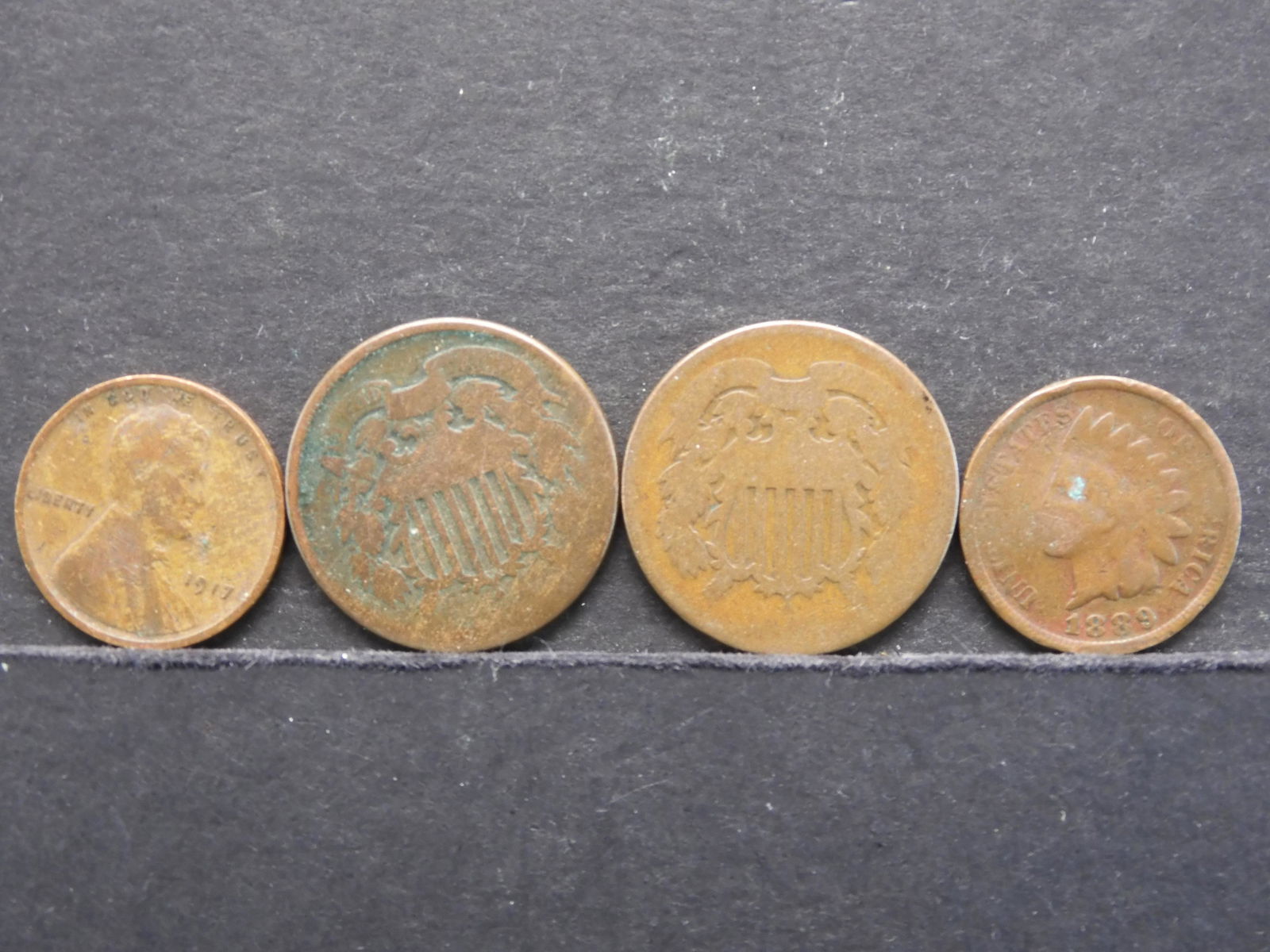 (4) VINTAGE US COINS (1889 INDIAN/1917 WHEAT & (2)-TWO (1 of 2)