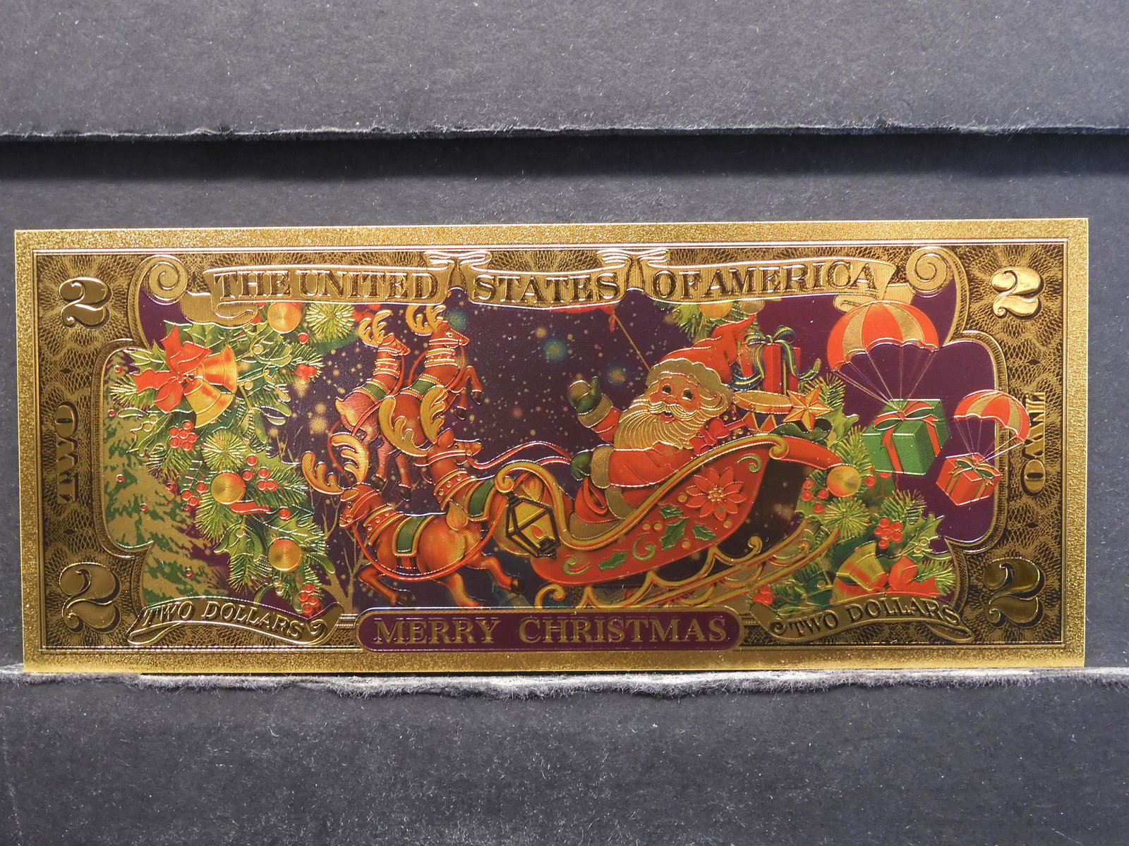 GOLD FOIL, (MERRY CHRISTMAS), CRISP, NOT LEGAL: GOLD FOIL, (MERRY CHRISTMAS), CRISP, NOT LEGAL TENDER/NOVELTY!