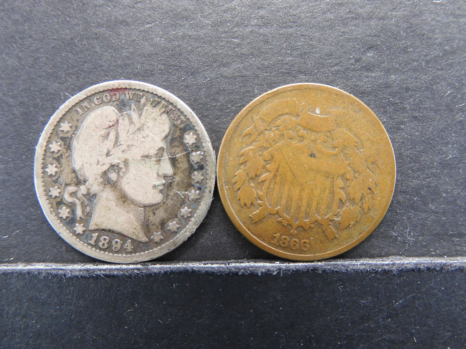 1866 Two Cent Piece & 1894 Barber Quarter (1 of 2)