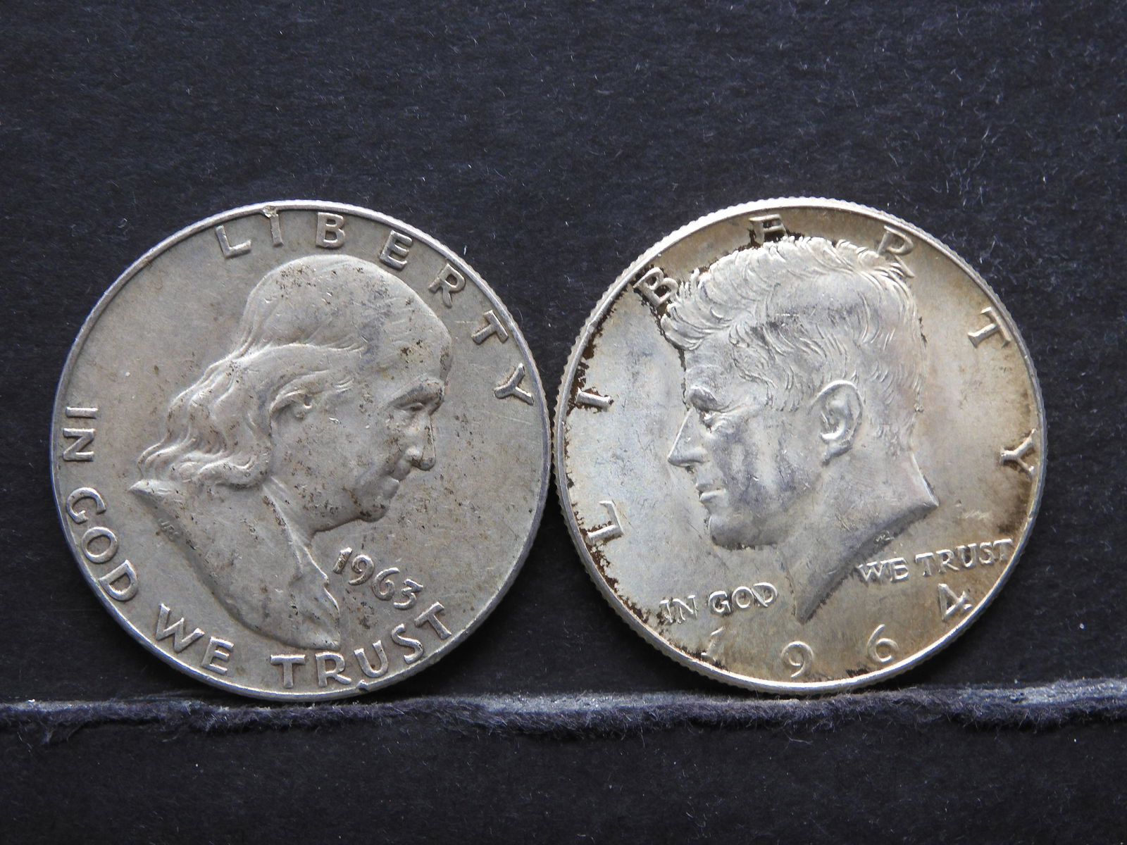 1963 Franklin Half (last year) & 1964 Kennedy Half (1 of 2)