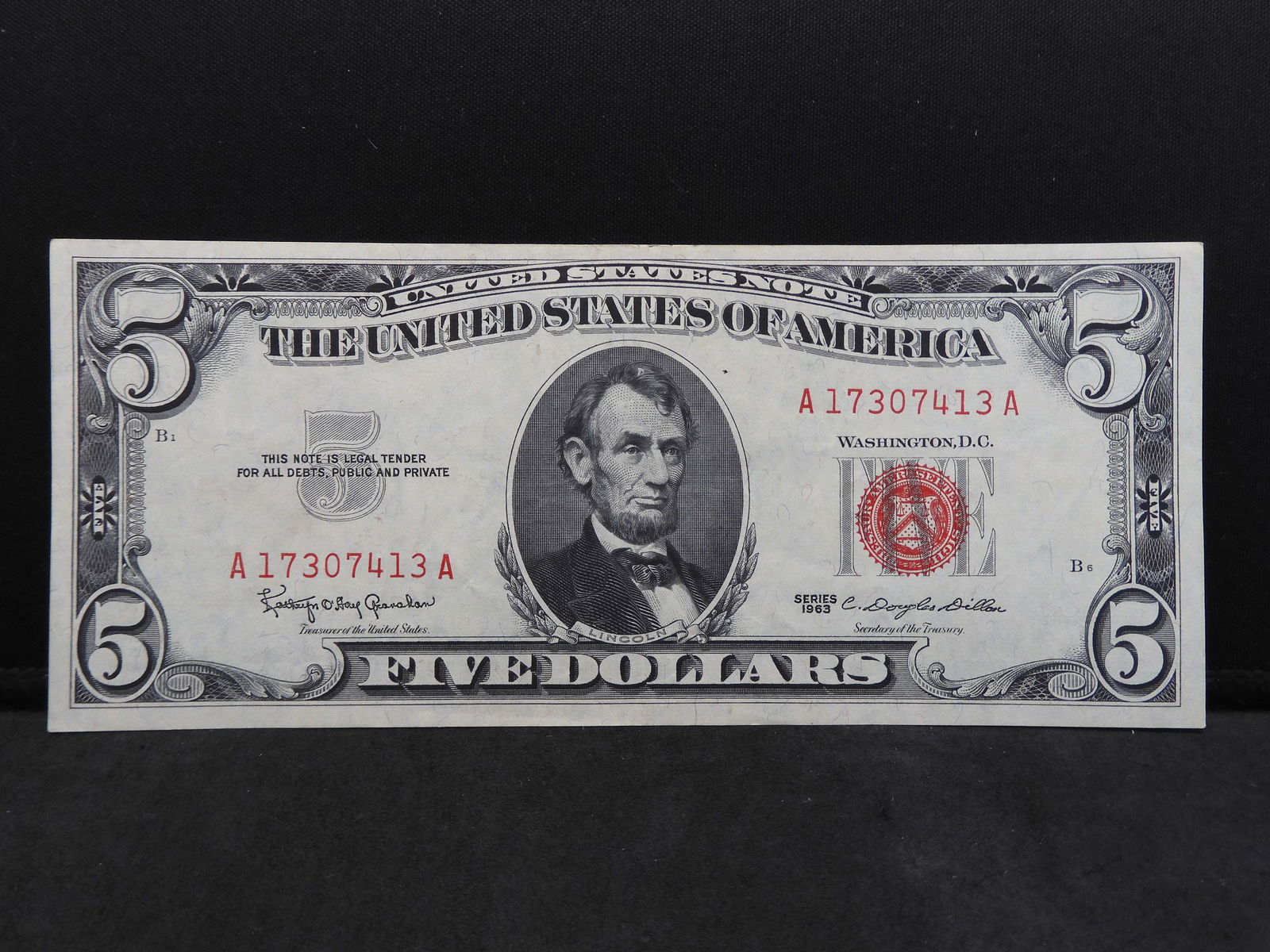 Series 1963 U.S. $5.00 Red Seal Note - Very Nice!! (1 of 3)