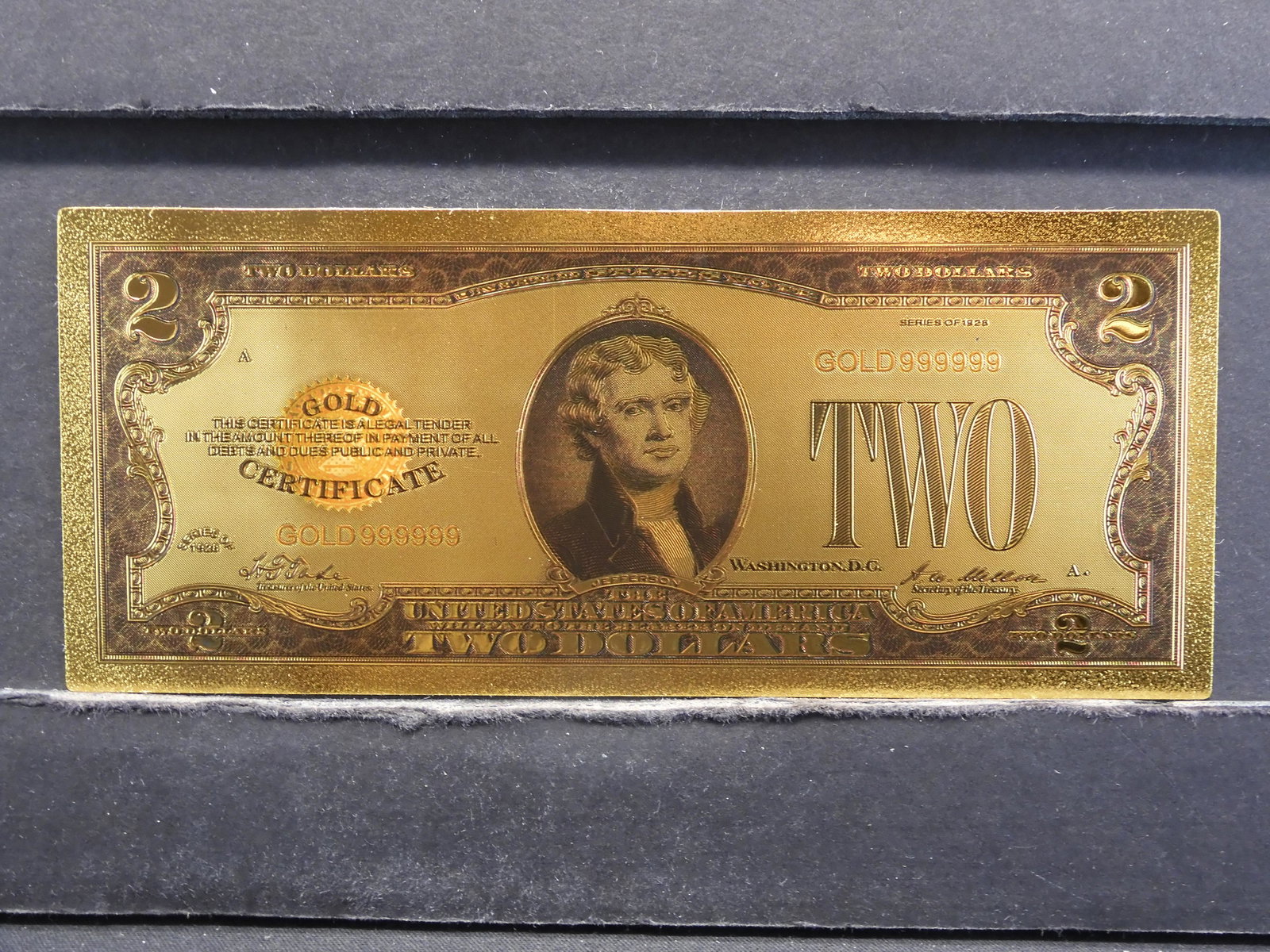 Two Dollar Gold Certificate 24K Gold Foil Note(Not: Two Dollar Gold Certificate 24K Gold Foil Note(Not Legal Tender)