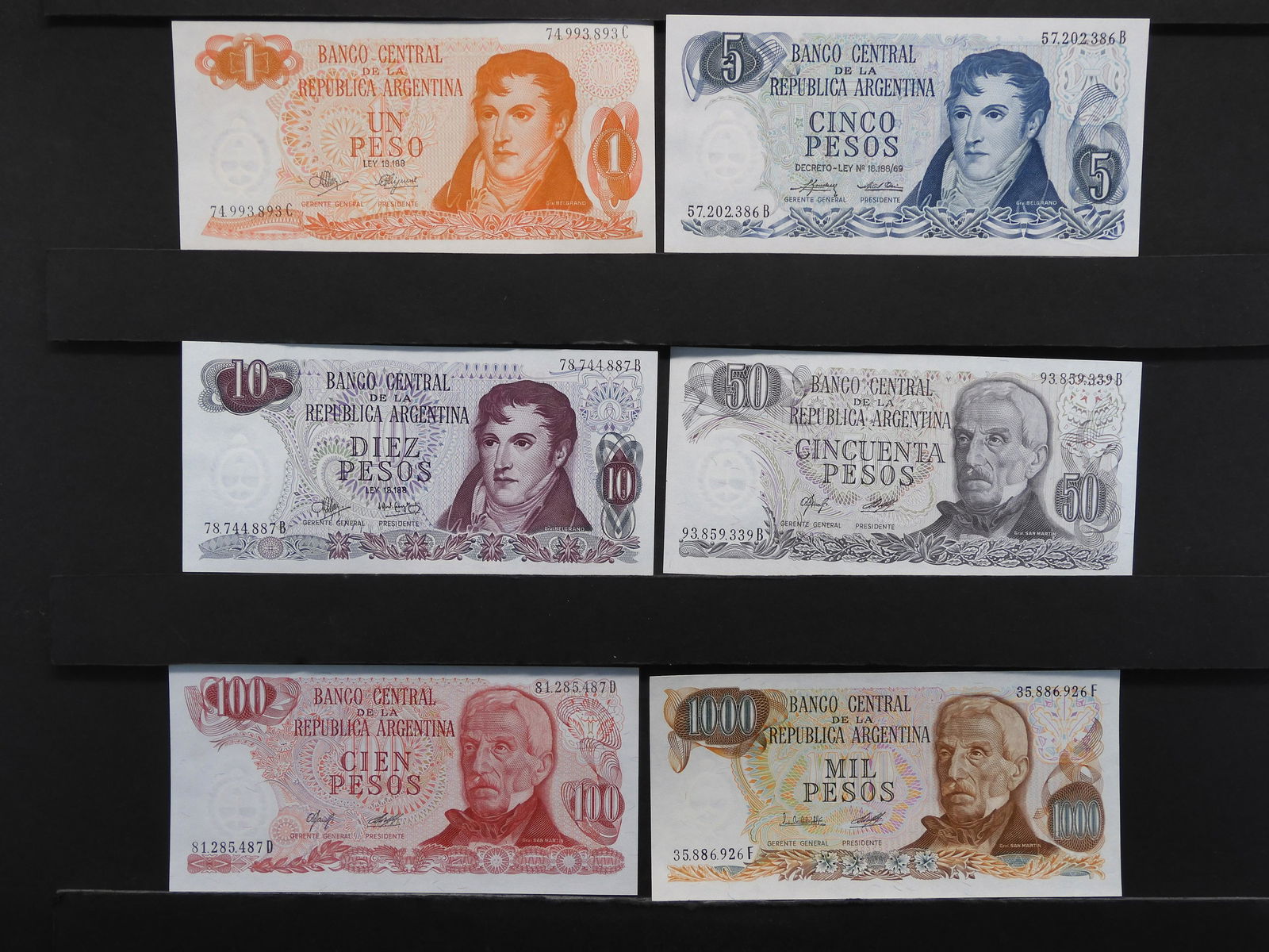 Bank Notes of Argentina One, Five, Ten,  Fifty, One (1 of 9)
