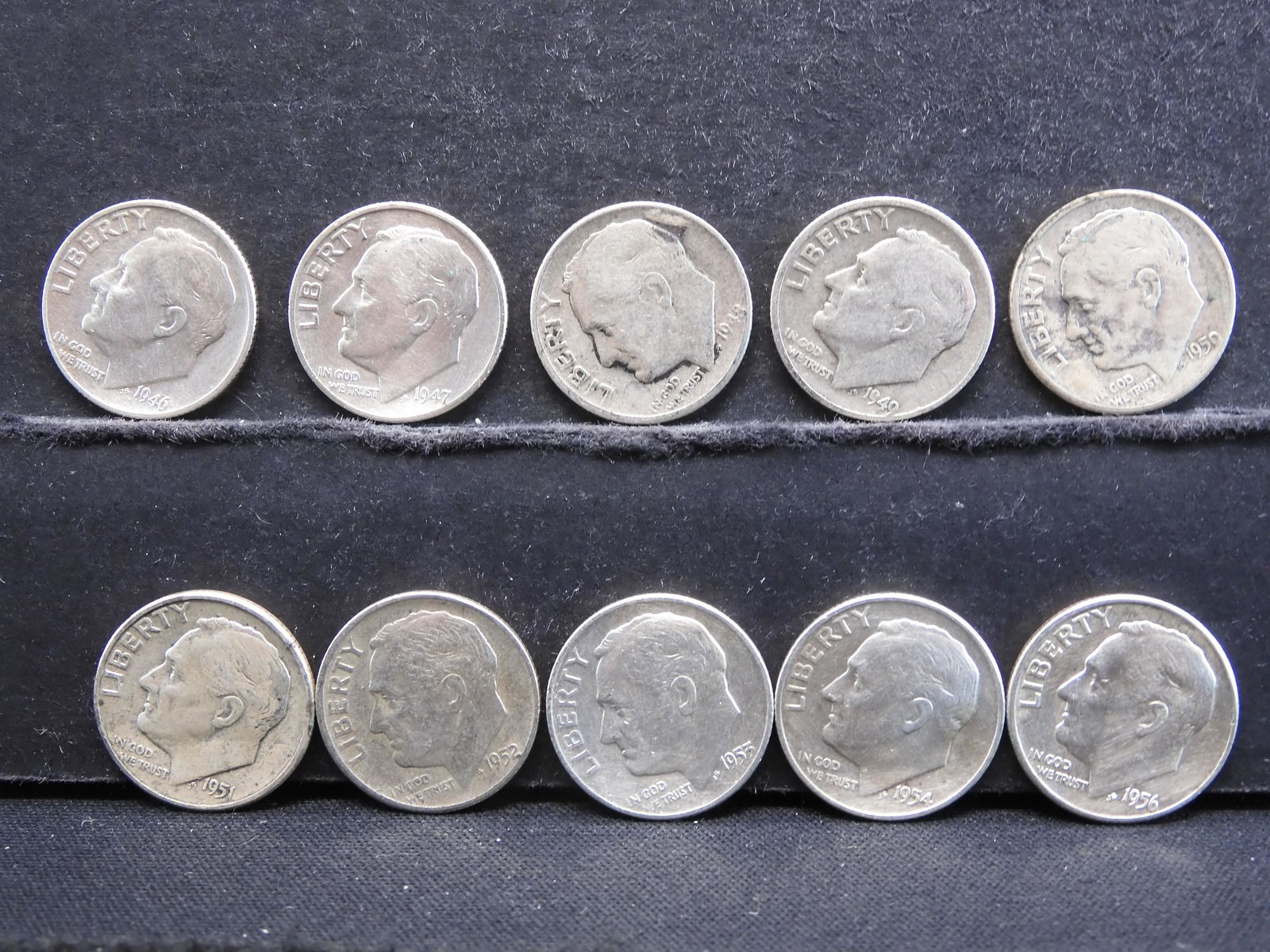 1946 thru 1956 Roosevelt Silver Dimes - 10 Consecutive, (1 of 6)
