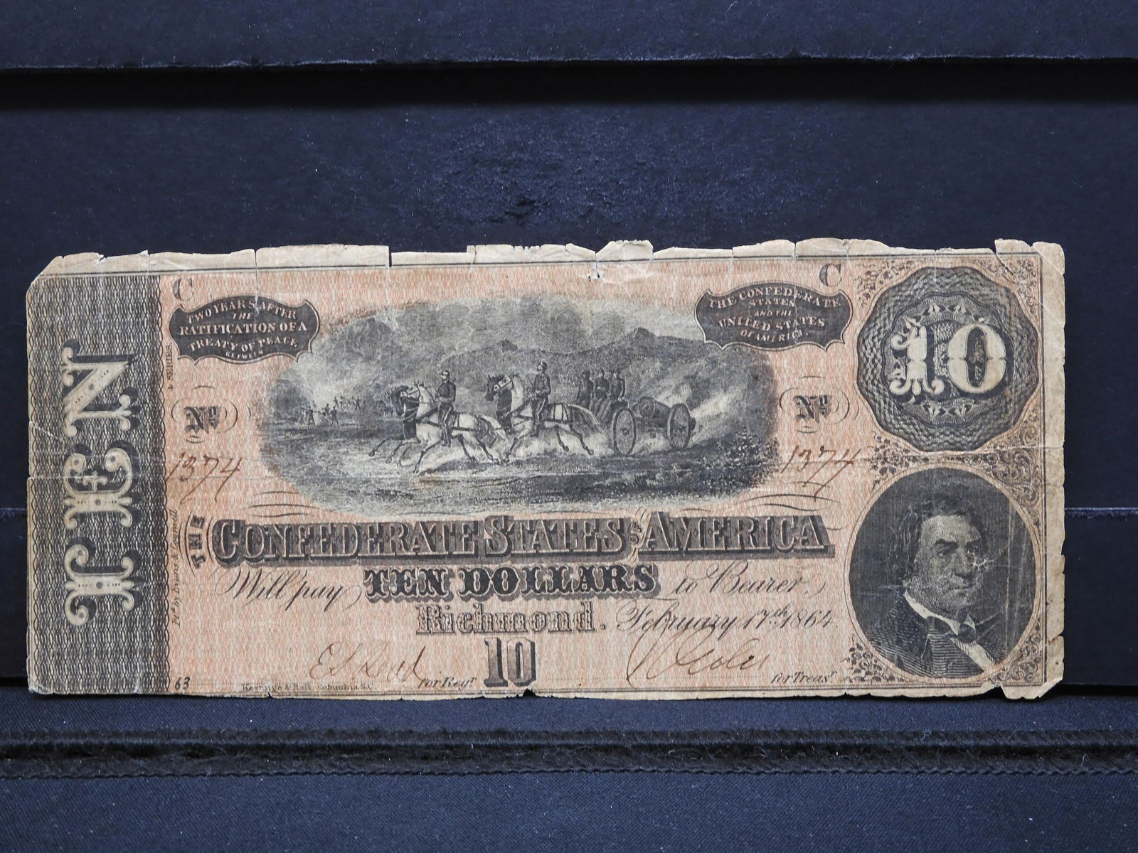 1864 RICHMOND $10 CONFEDERATE STATES BANK NOTE (1 of 3)
