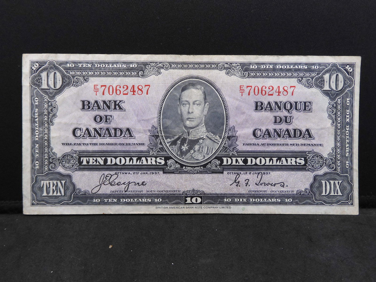 Very Fine 1937 Canadian Coyne/Towers $10 Bank Note (1 of 3)