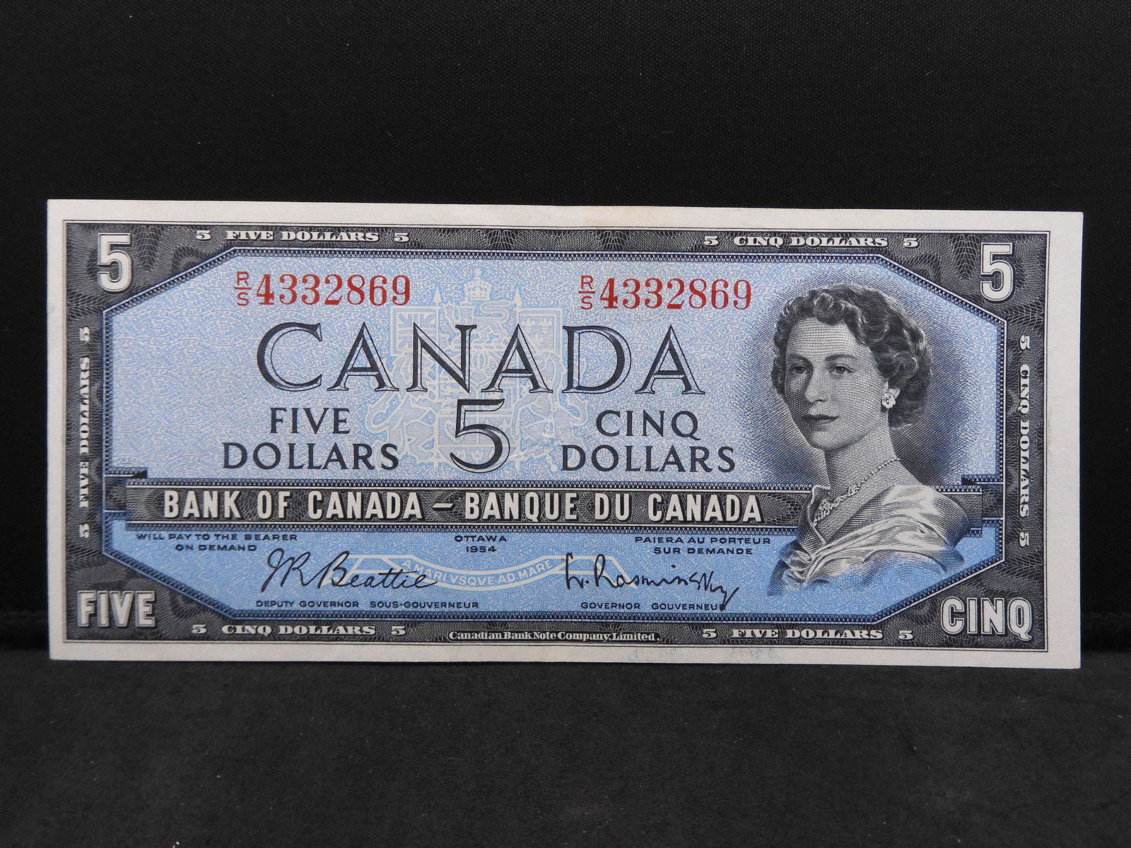 Excellent 1954 Canadian $5 Bank Note (1 of 3)