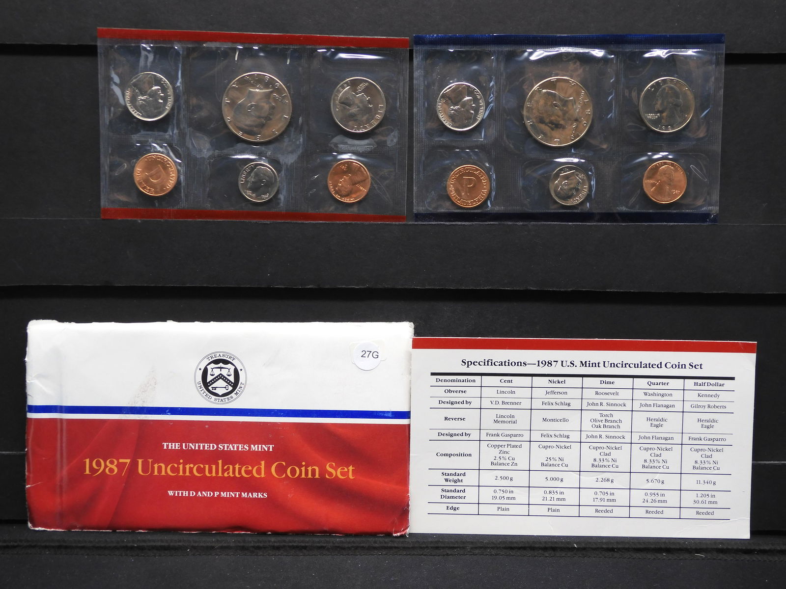 1987 P & D US Mint Unc Coin Set (1 of 6)