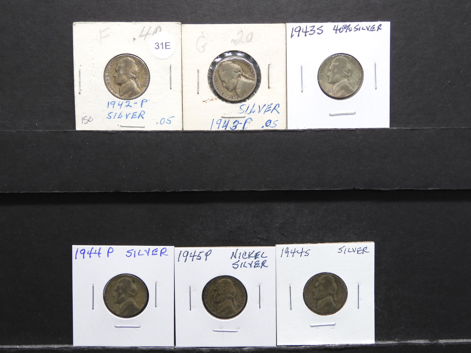 6 - Silver War Time Issue Jefferson Nickels 35% silver: 6 - Silver War Time Issue Jefferson Nickels 35% silver