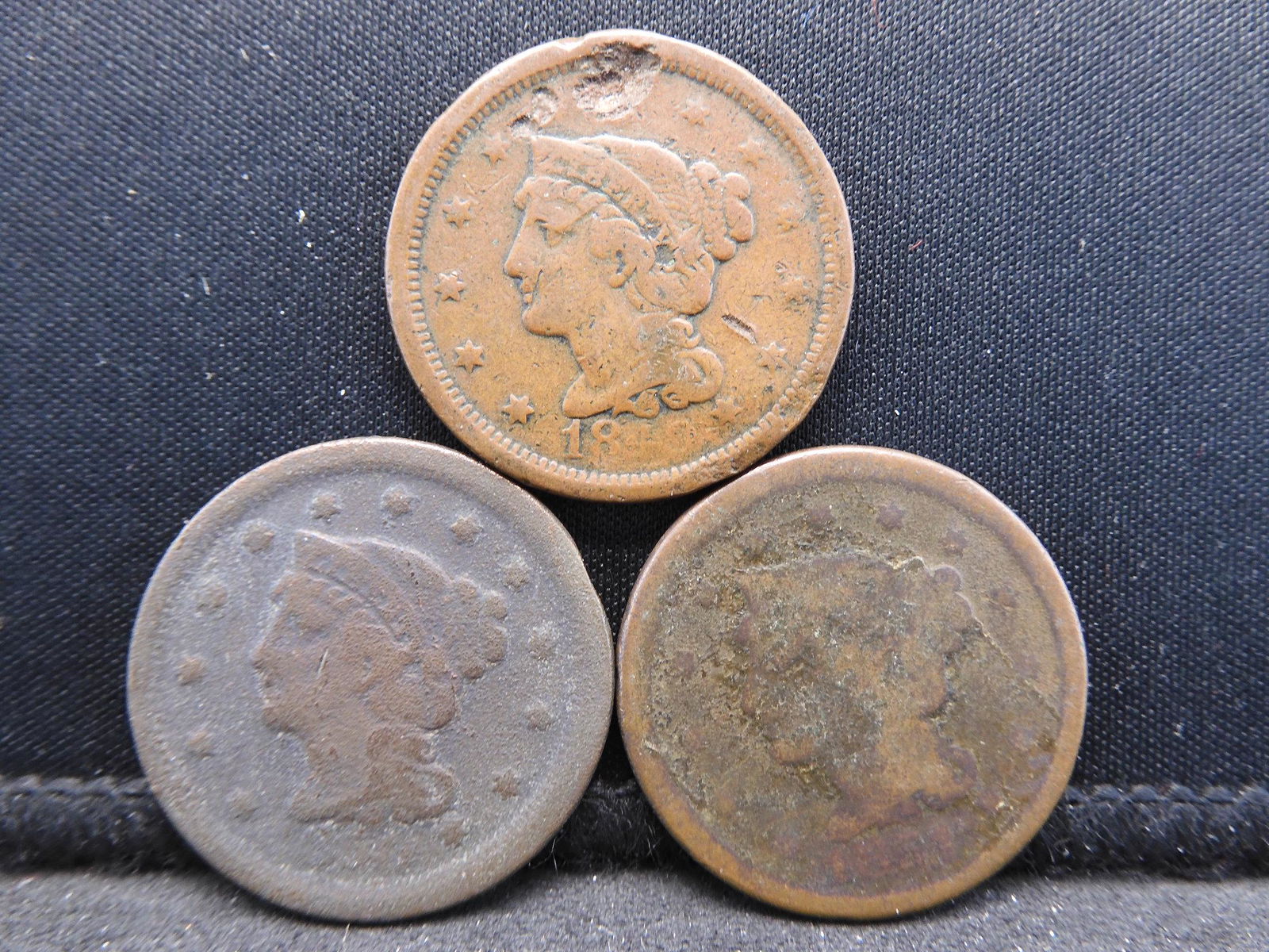 (3) low grade large cents:  1849 with damage, 1850, AG (1 of 2)