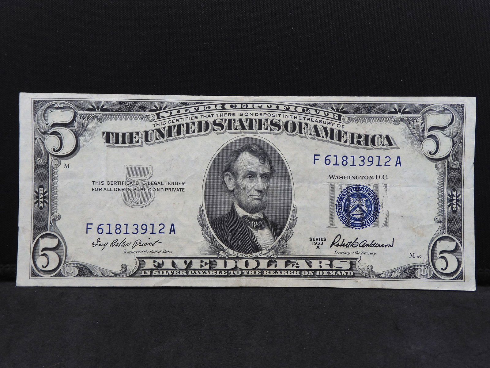 Series 1953 A  U.S. $5.00 (Blue)Silver Certificate (1 of 3)