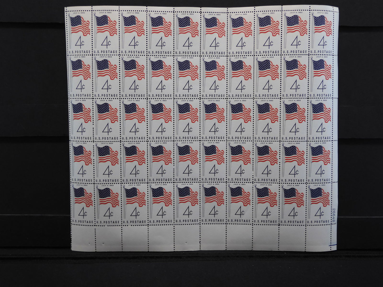 July 4,1960 50 Stamp Sheet Vintage Unused 4 Cent Stamps (1 of 2)