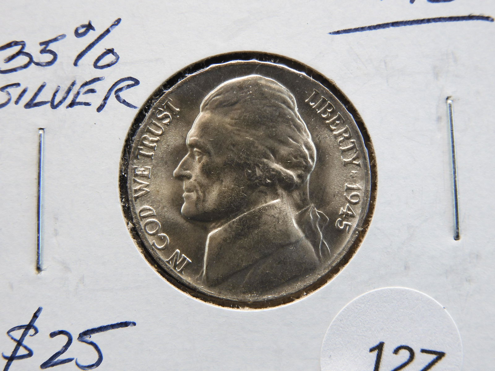 1945-P  35% SILVER WAR-TIME NICKEL (1 of 3)