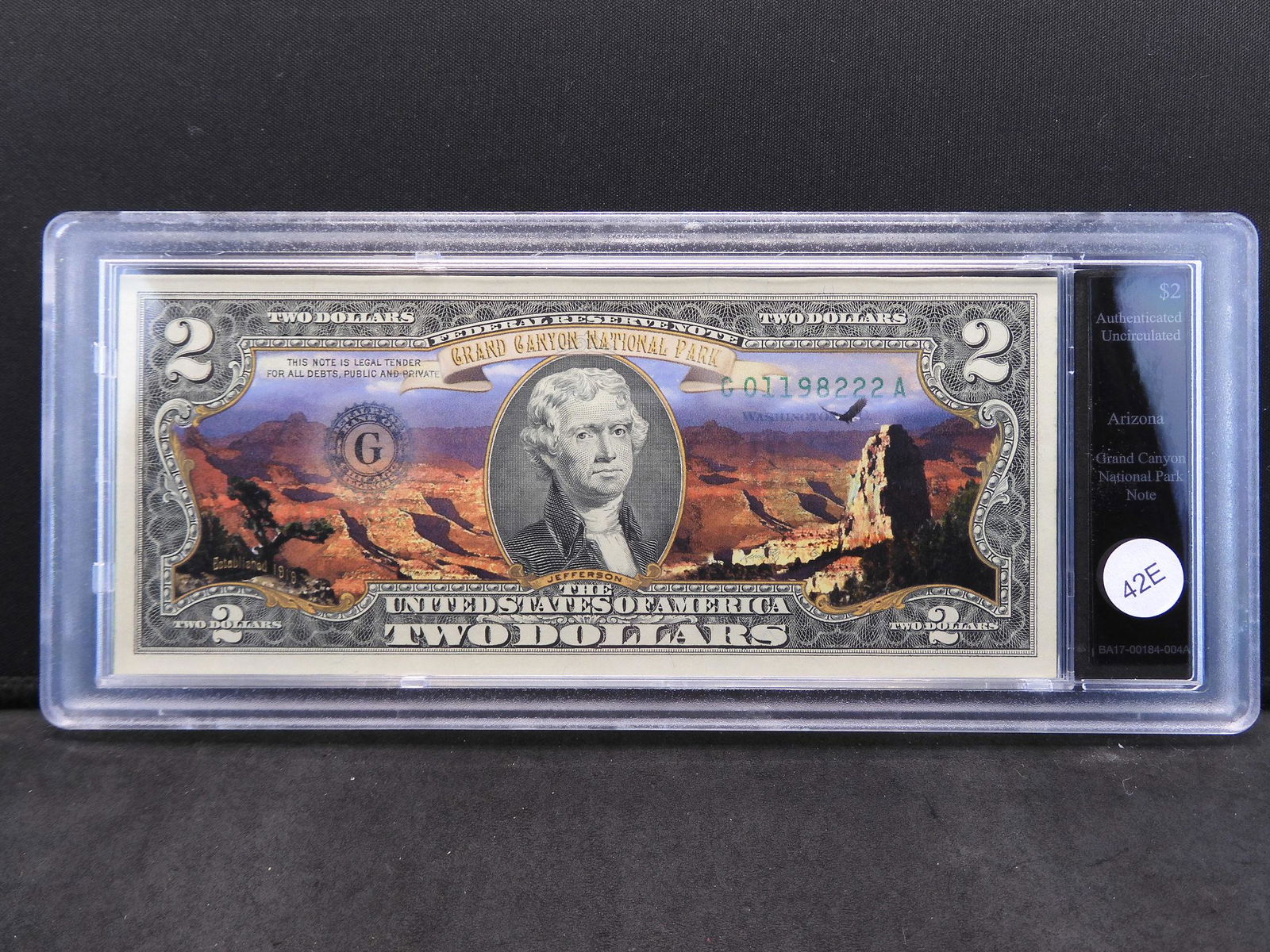 US Two Dollar Note - Authenticated Unc. Arizona Grand (1 of 4)