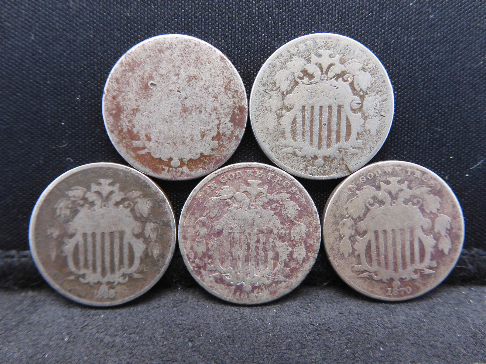 Collection of (5) x Shield Nickels All have Readable (1 of 2)