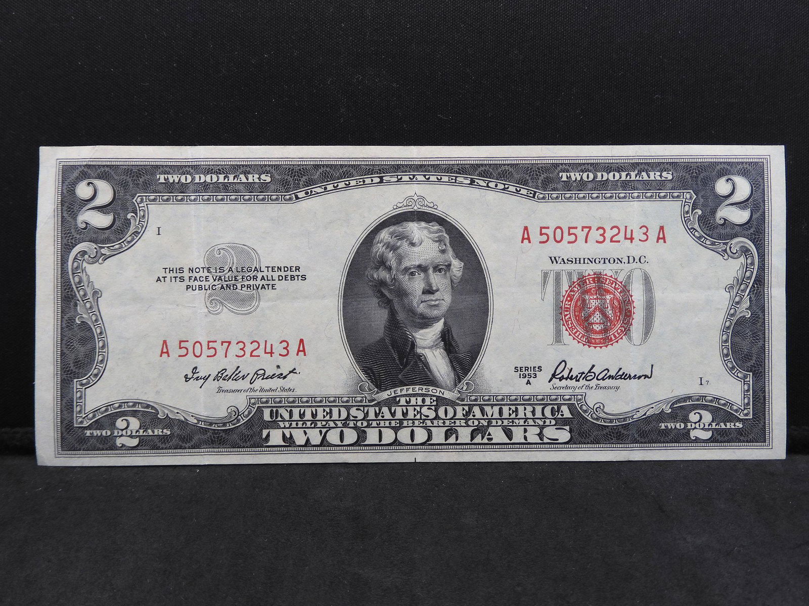 Series 1953-A $2.00 Red Seal US Note Crisp Paper (1 of 3)