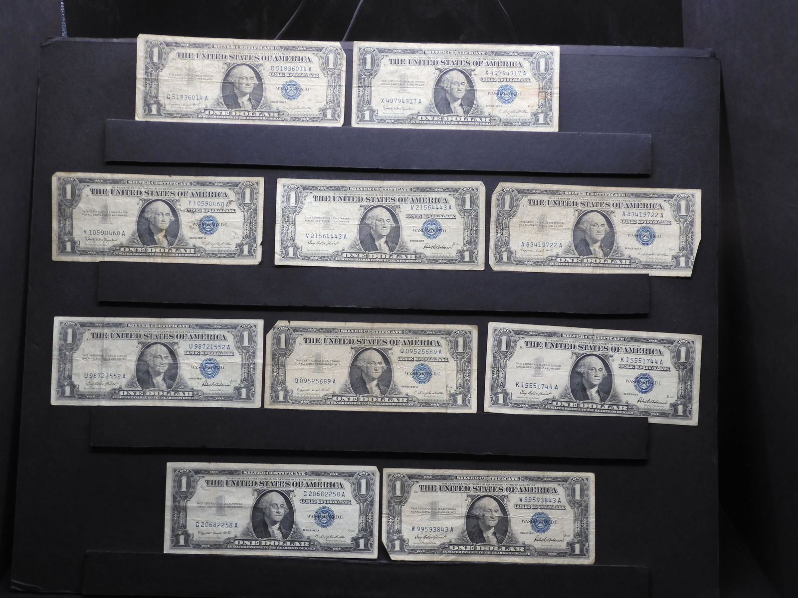 10 - $1 Silver Certificates.  All Dated 1957. (1 of 14)