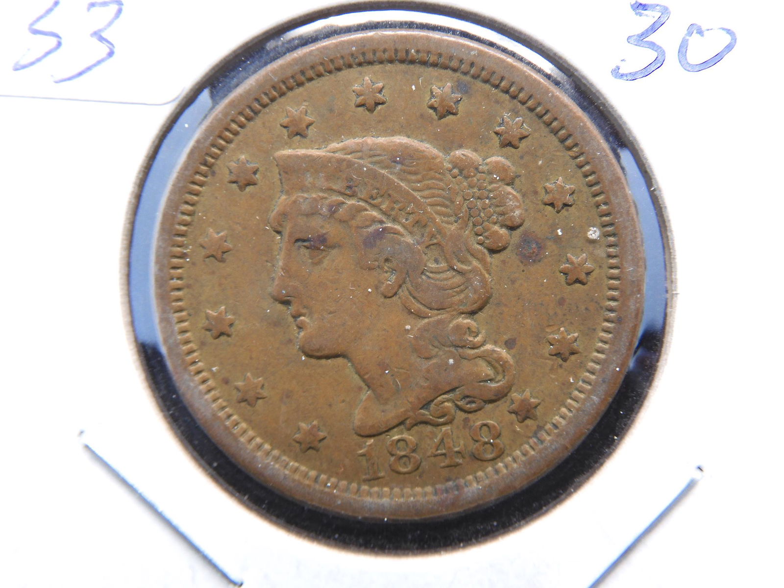 1848 US Large Cent.  Nice planchet.  No corrosion. (1 of 3)