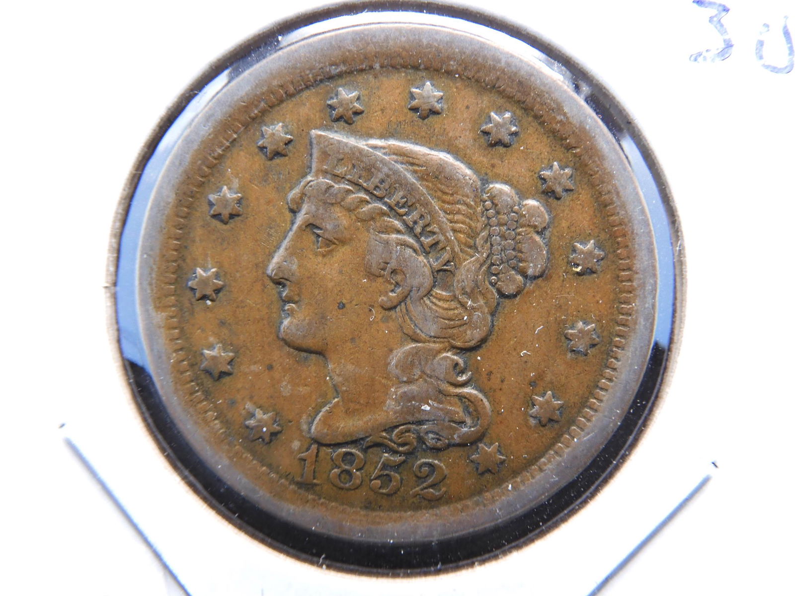 1852 US Large Cent.  Nice planchet.  No corrosion. (1 of 3)