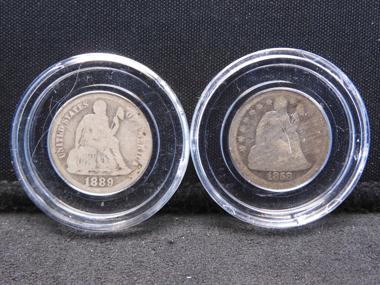 1889/1858 Seated Liberty Dimes - Nice Coins- (1 of 2)