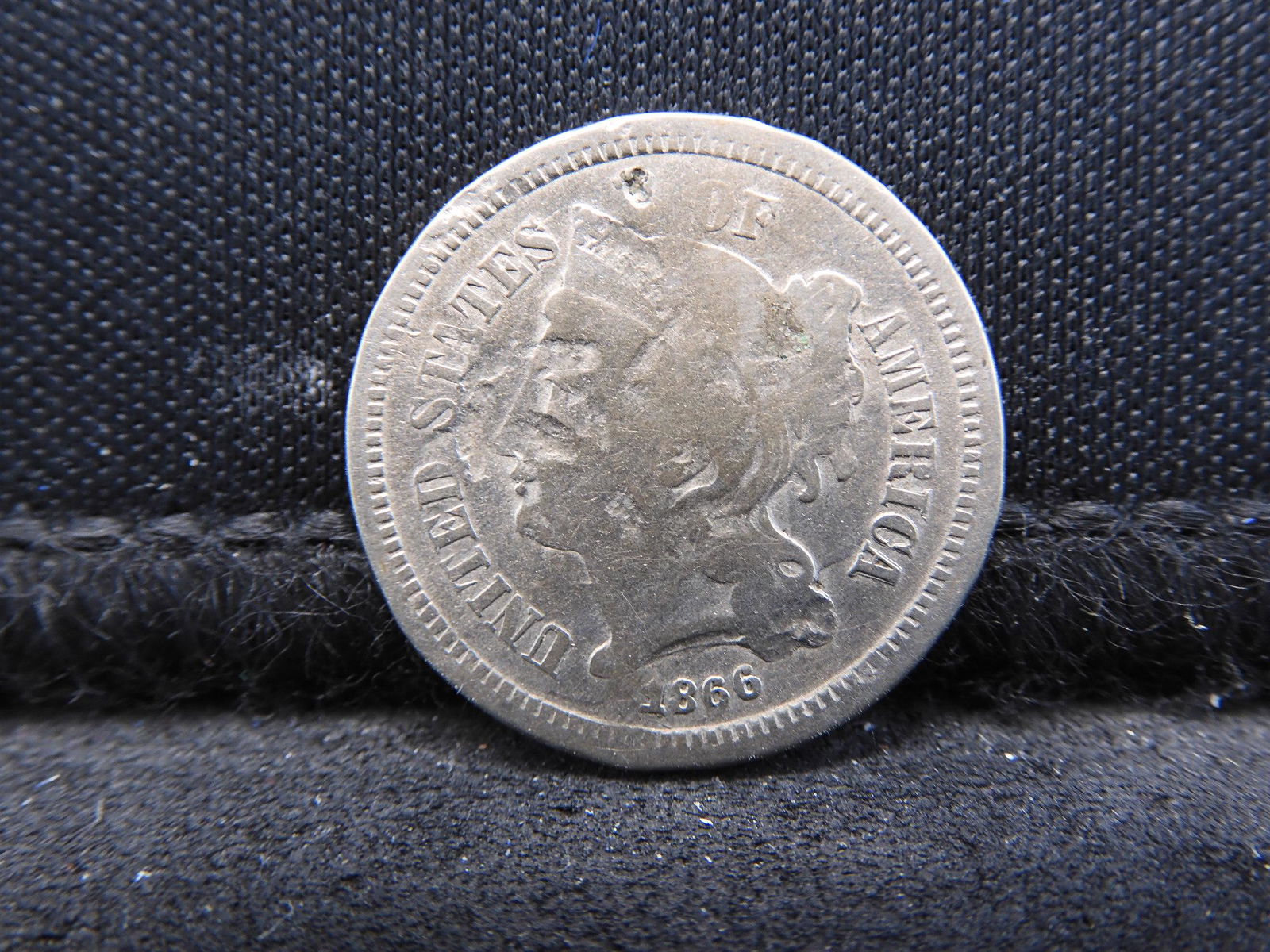 1866 C/N Three Cent US Coin environmentally damaged (1 of 2)