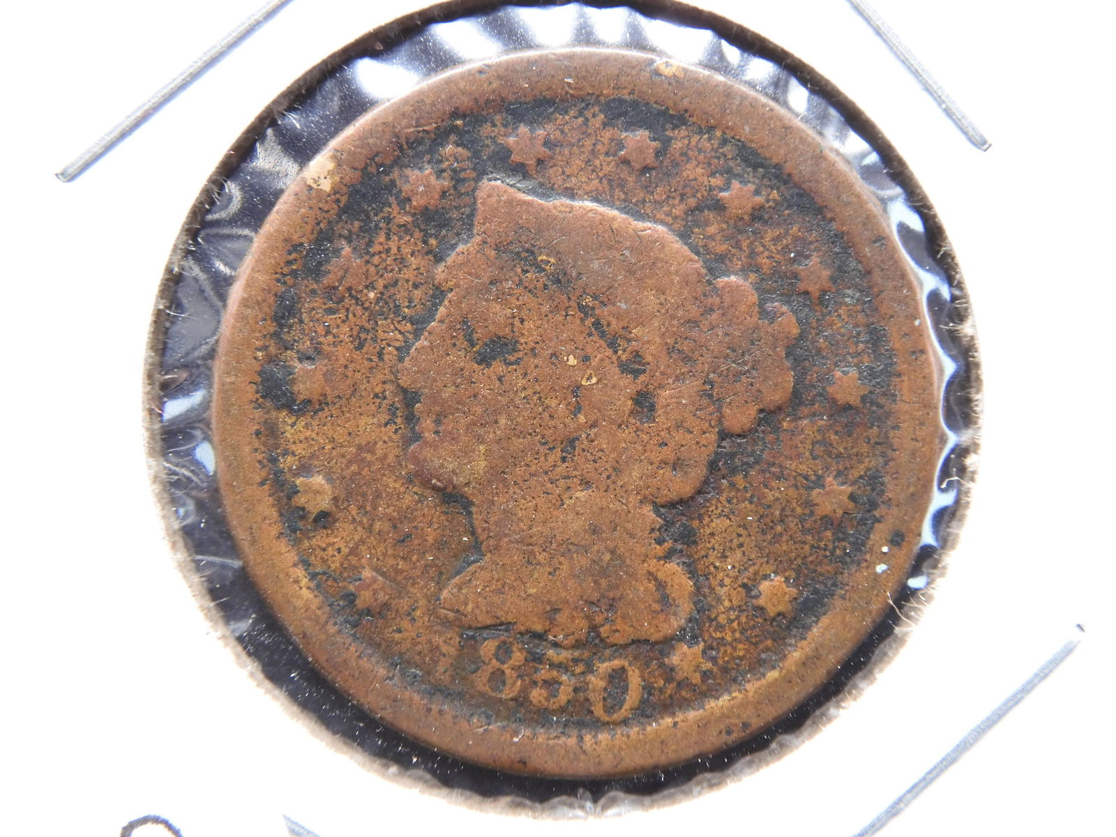 1850 US Coronet Heat Large Cent (1 of 2)