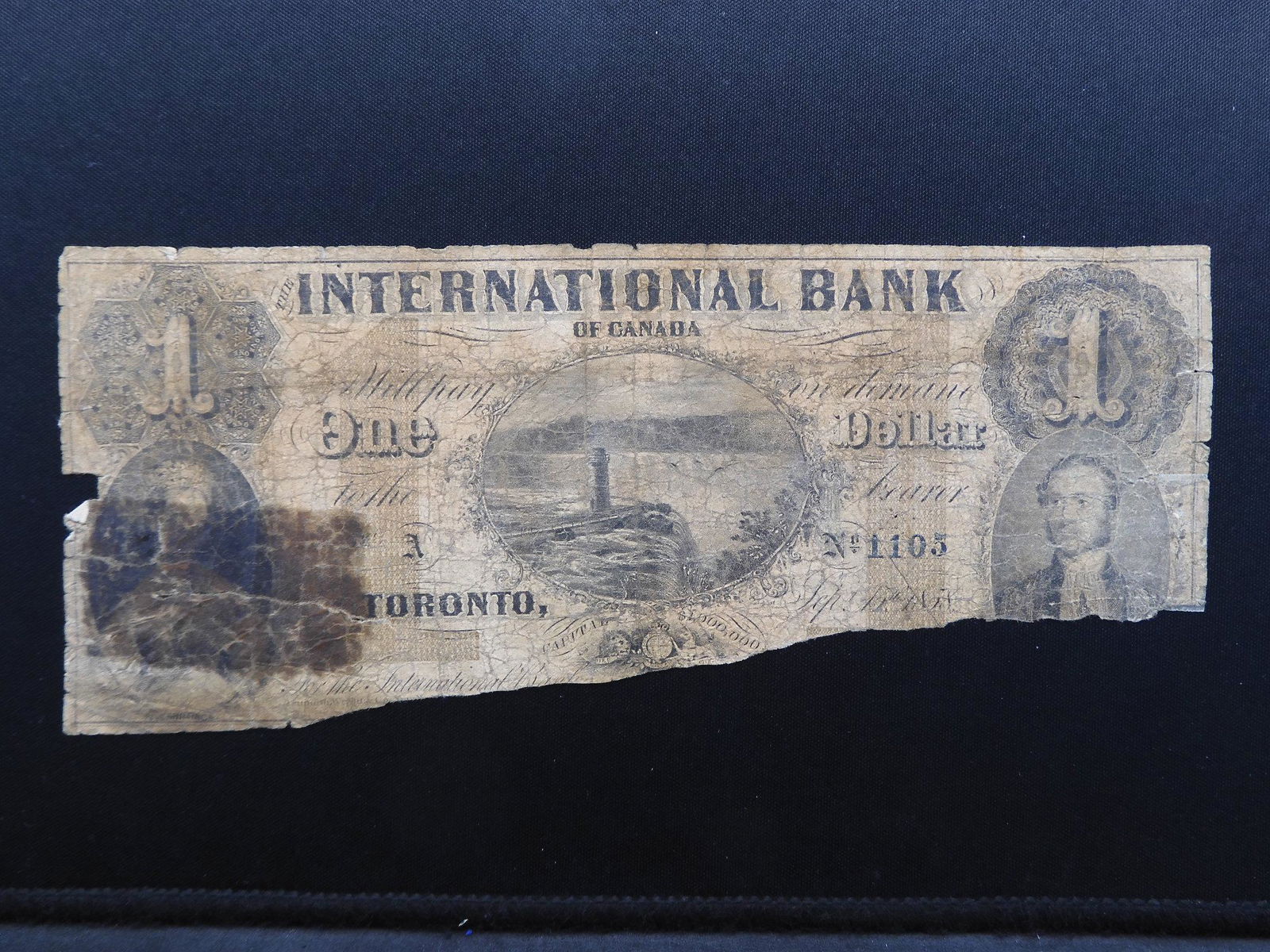 1858 International Bank of Canada $1 Note - Torn (1 of 4)