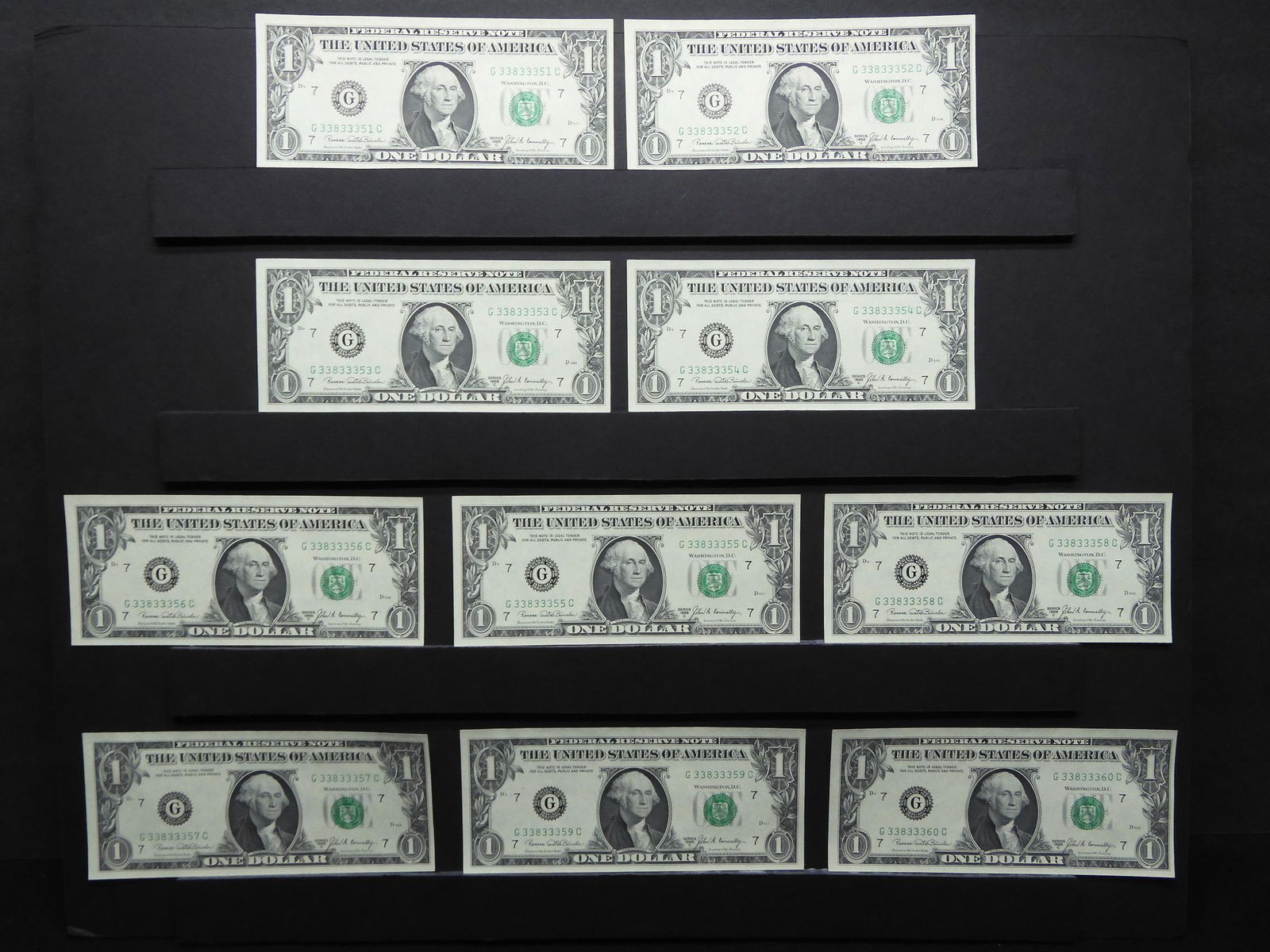 10 Consecutively Numbered Series 1969 C U.S. $1.00 (1 of 8)