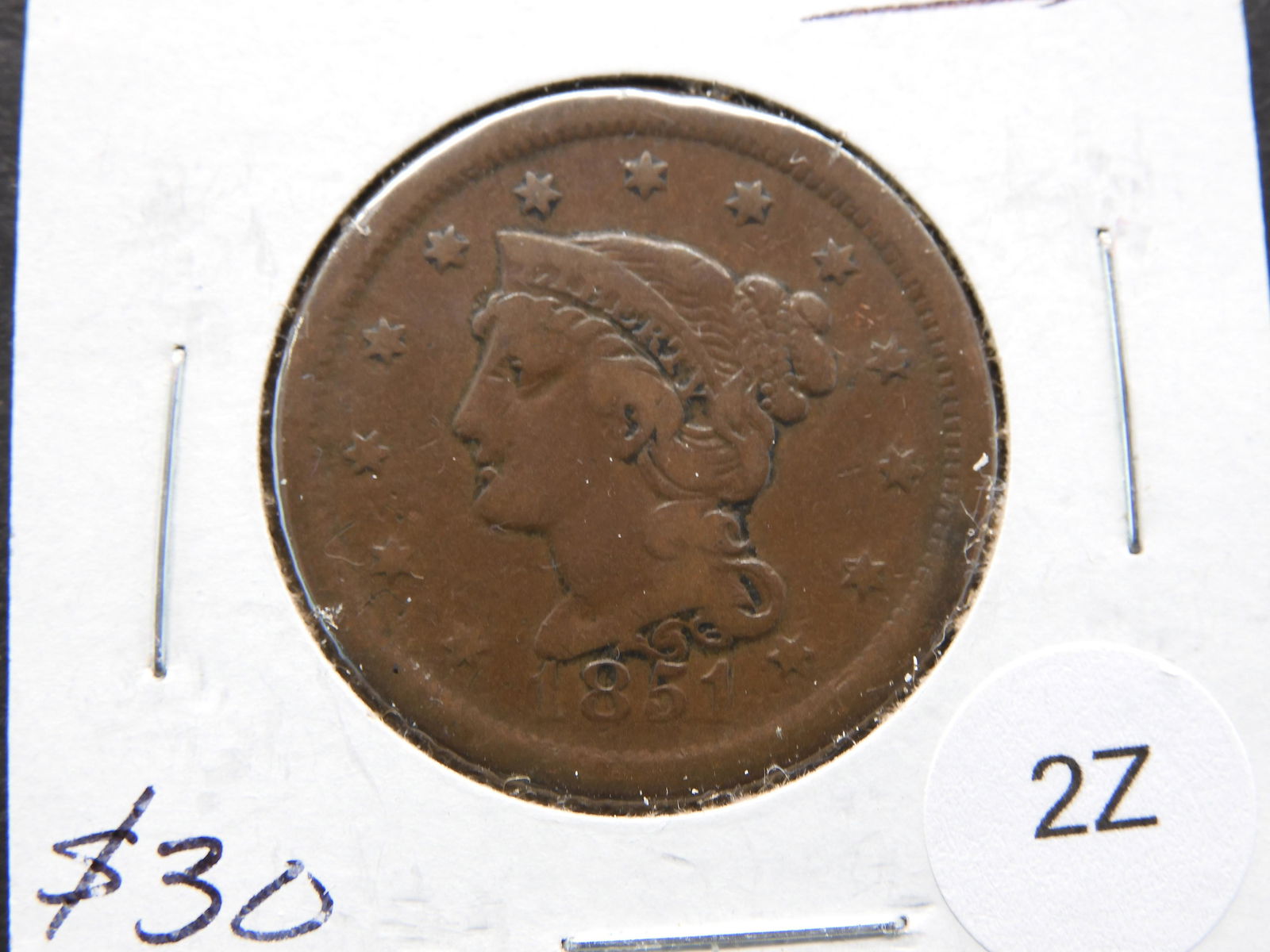 1851 BRAIDED HAIR LARGE CENTâ€¦"FULL LIBERTY" (1 of 3)