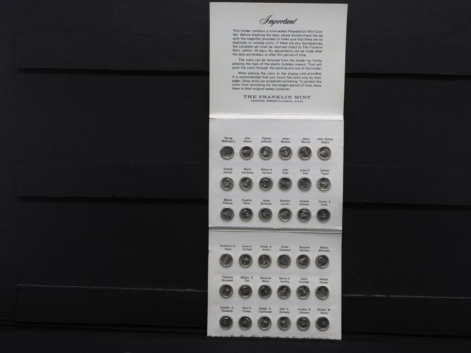 PRESIDENTIAL MINI-STERLING SILVER COINS SET W/LOUPE: PRESIDENTIAL MINI-STERLING SILVER COINS SET W/LOUPE