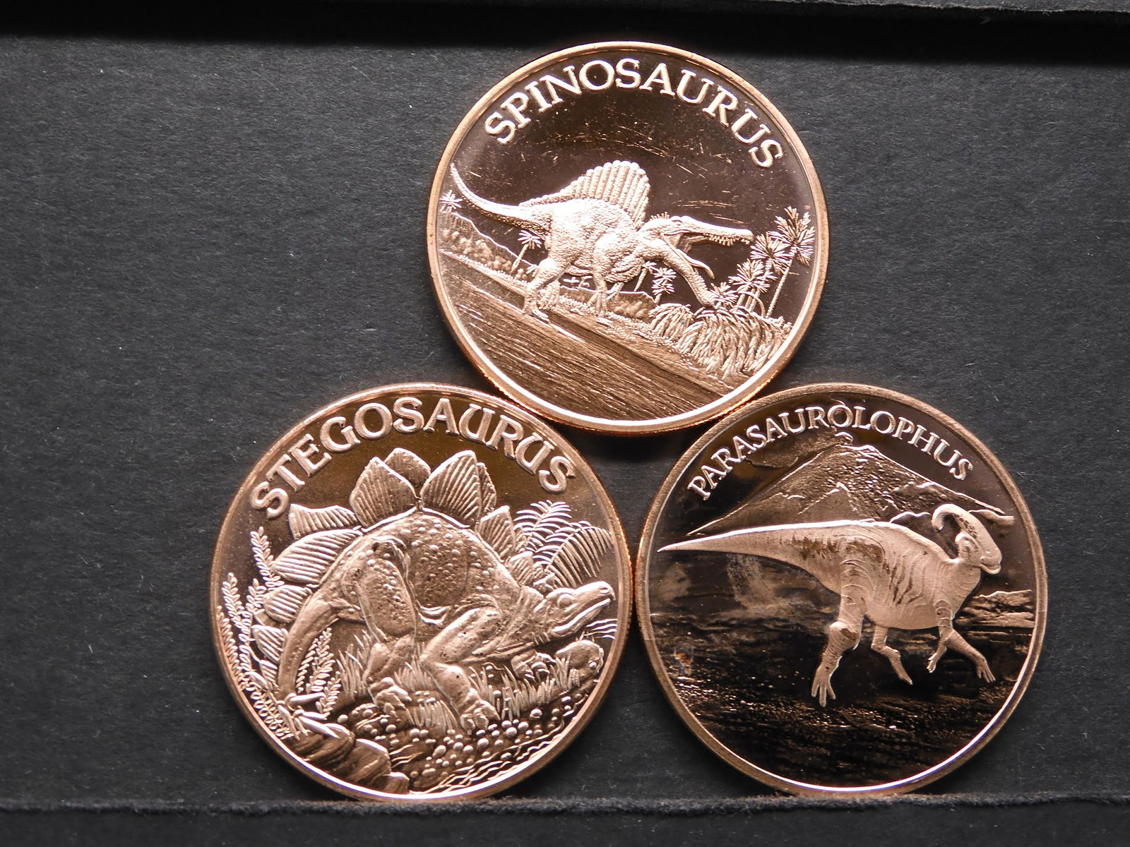 3 One Ounce .999 Fine Copper Rounds (Parasaurolophus, (1 of 2)