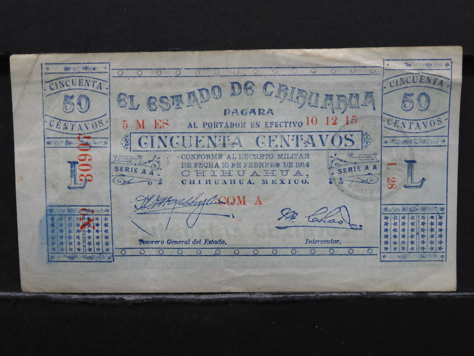 1914 MEXICO REVOLUTIONARY 50 CENTAVOS NOTE (1 of 3)