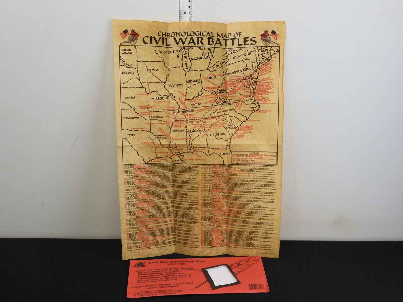 CIVIL WAR BATTLEFIELD MAP (1861-1865), PARCHMENT,: CIVIL WAR BATTLEFIELD MAP (1861-1865), PARCHMENT, REPLICA/NEW