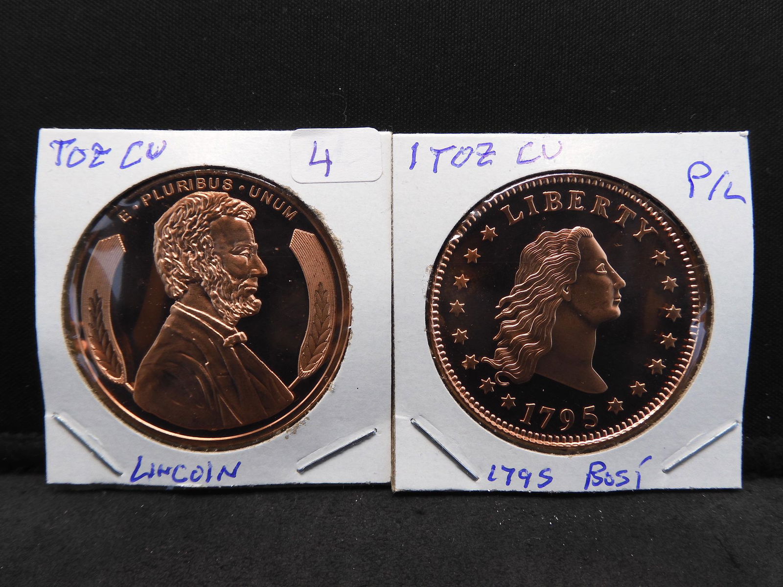 (2) Copper one-ounce rounds:  Lincoln and 1795 Bust (1 of 5)