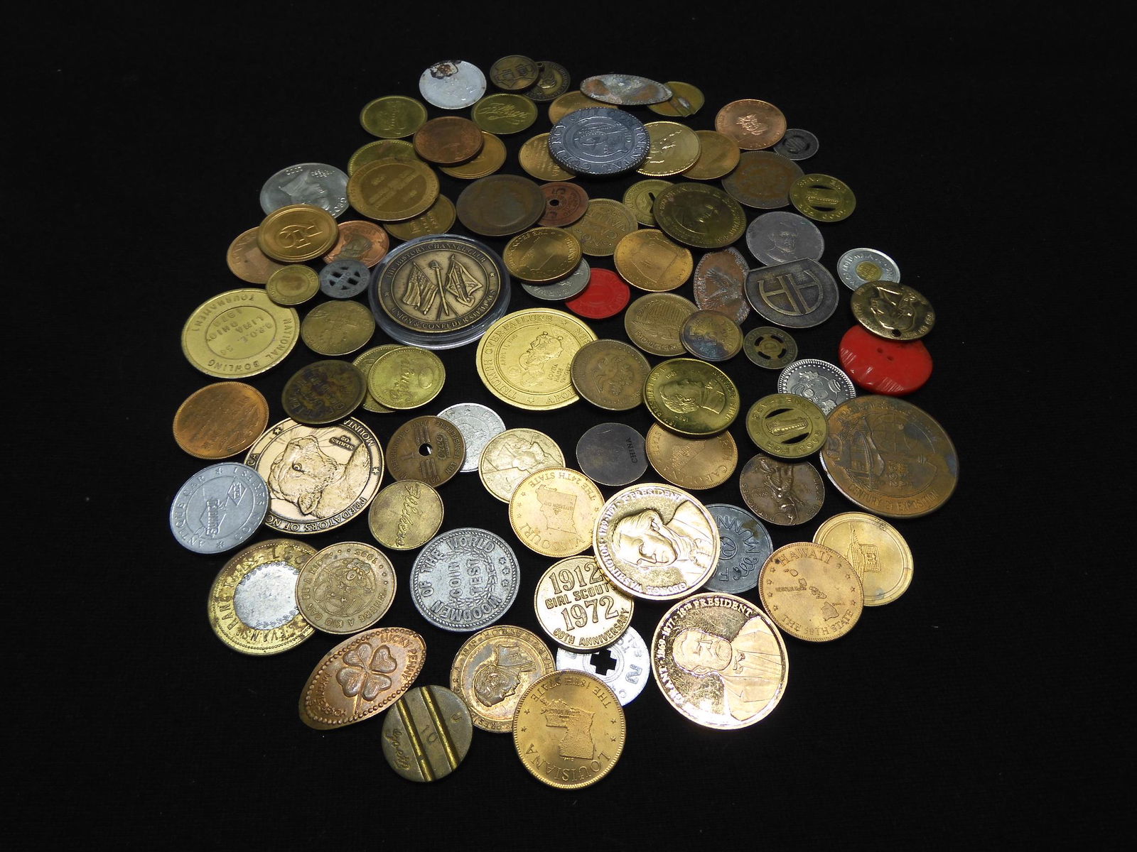 1 Pound tokens and medals:  tax, good for, (1 of 5)