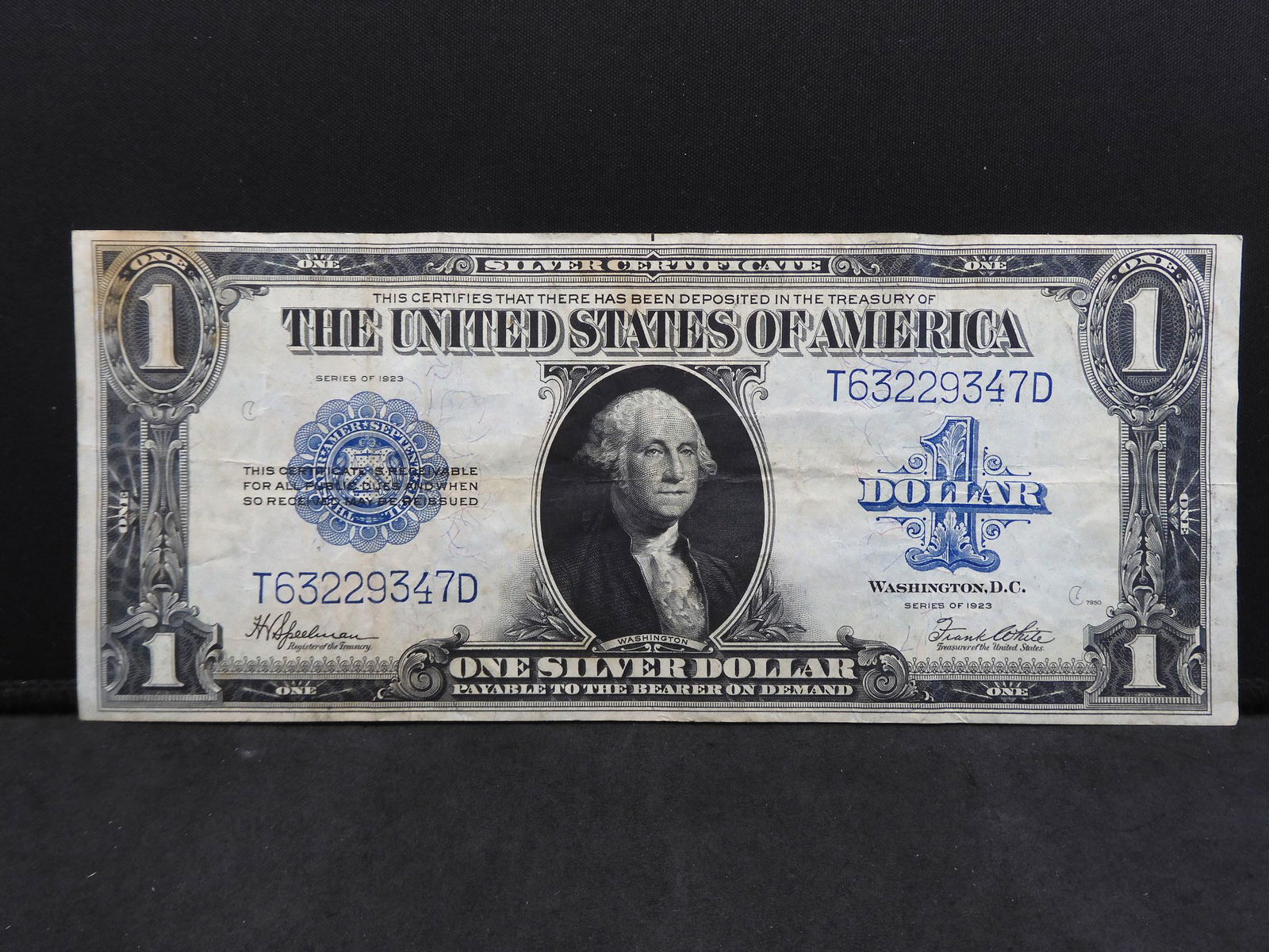 1923 $1 Large Sized Blue Seal Serial Certificate. (1 of 3)