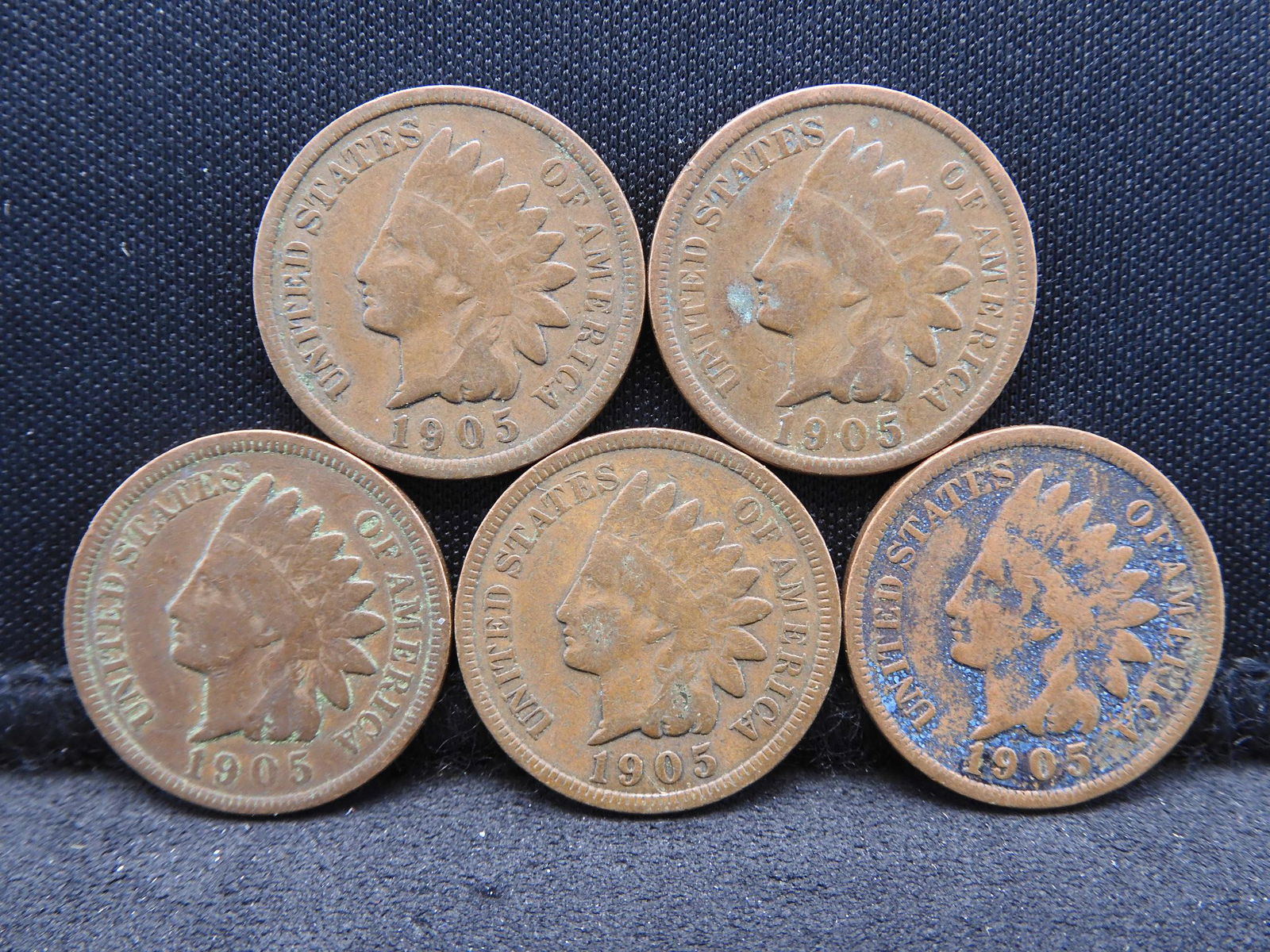 Five 1905 Indian Head Cents (1 of 2)