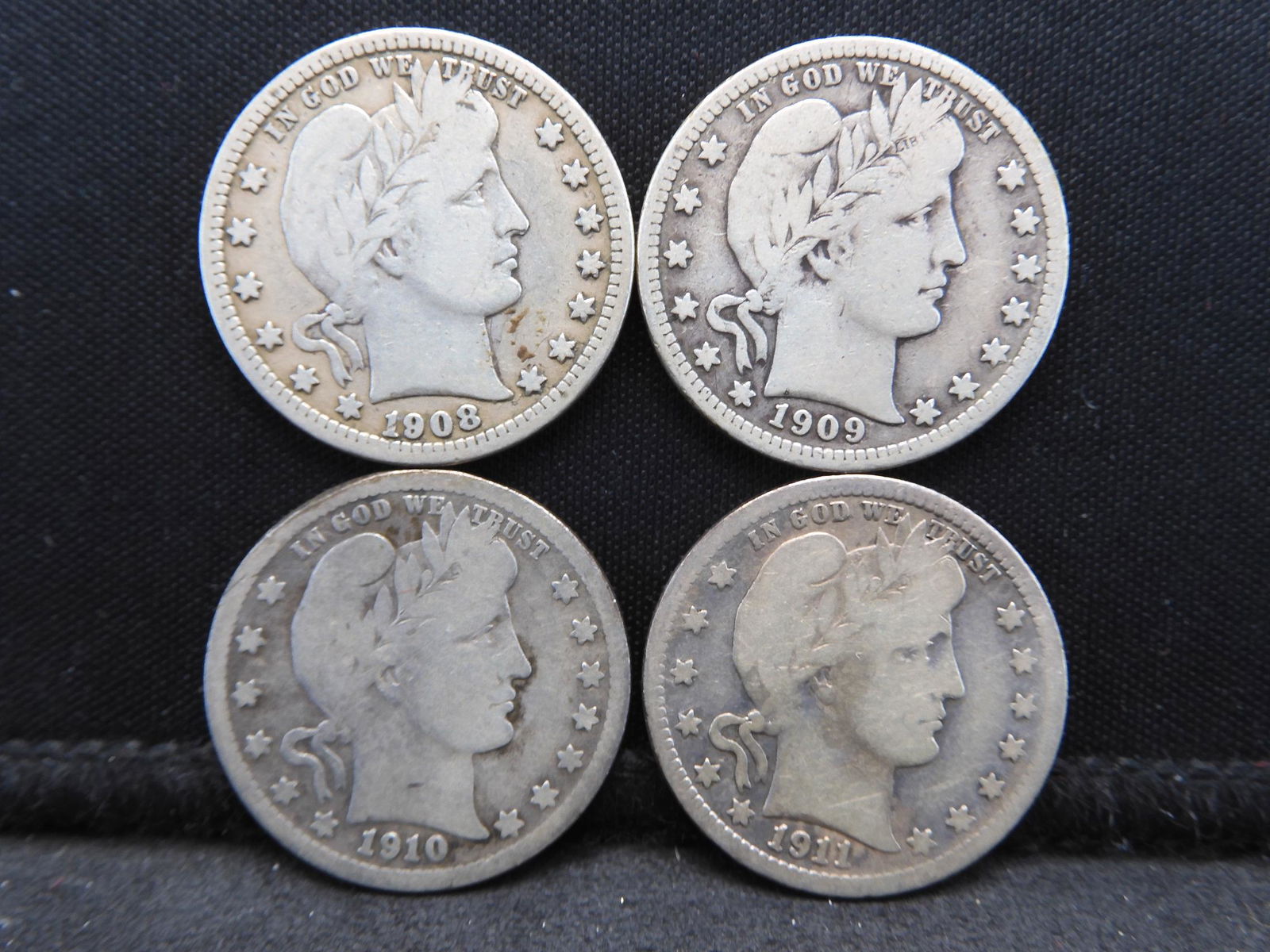 1908-D 1909-D 1910-D 1911-S Barber Quarters. (1 of 2)