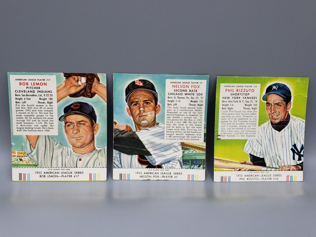 (3) 1953 Red Man Cards All HOF - Rizzuto, Fox, Lemon (1 of 2)
