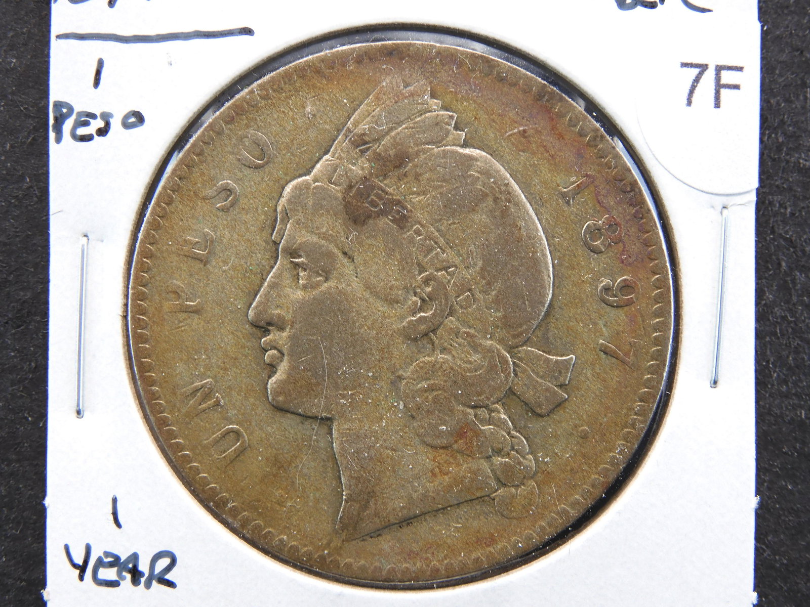 1897 Dominican Republic 1 Peso. 1 Year Type. Silver.: 1897 Dominican Republic 1 Peso. 1 Year Type. Silver.