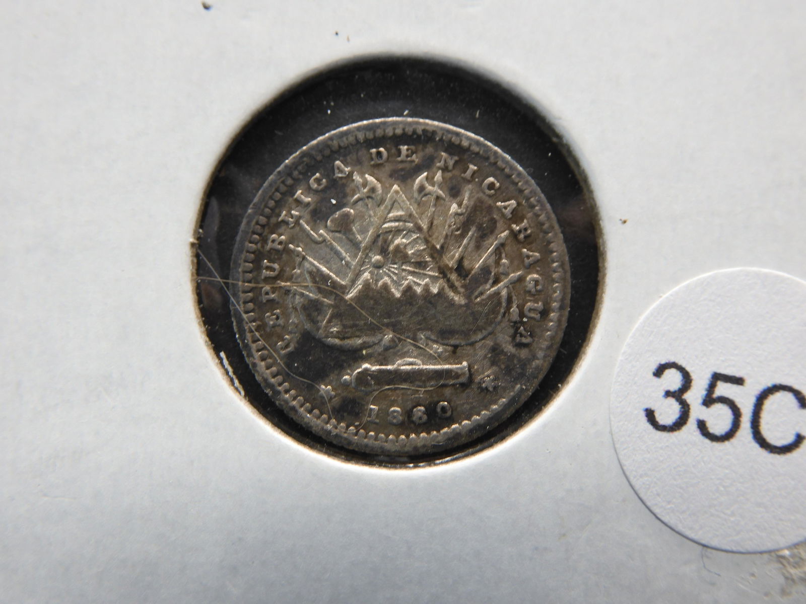 1880-H Nicaragua 5 Centavos.  Silver. (1 of 3)