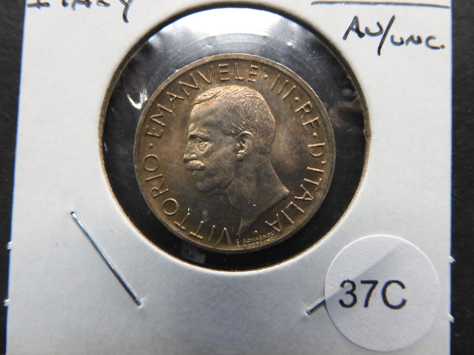 1929 Italy 5 Lire.  AU/UNC. (1 of 3)