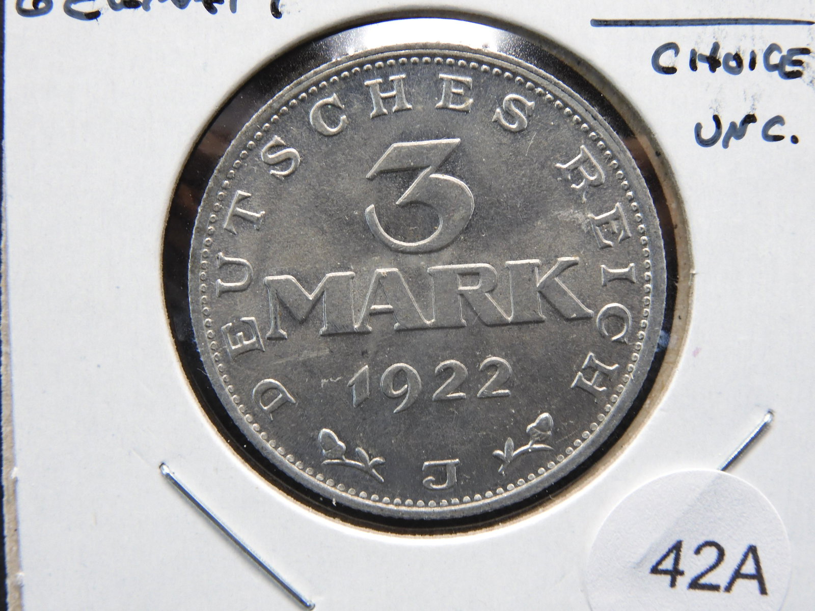 1922-J Germany 3 Mark.  Choice UNC. (1 of 3)