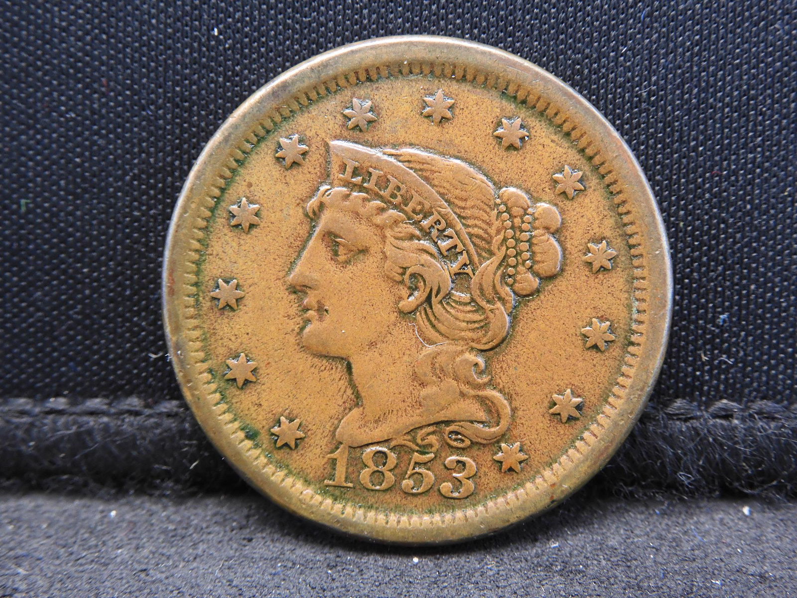 1853 Braided Hair Large Penny Cent - VF+ Condition (1 of 2)