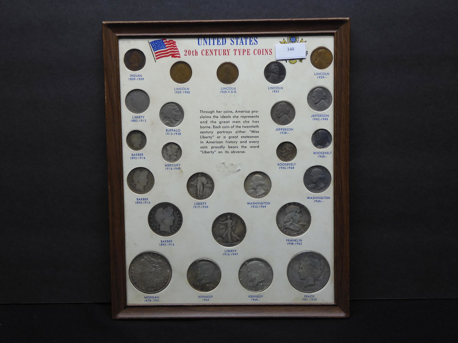 U.S. 20th Century Type Coin Collection in Frame - From (1 of 4)