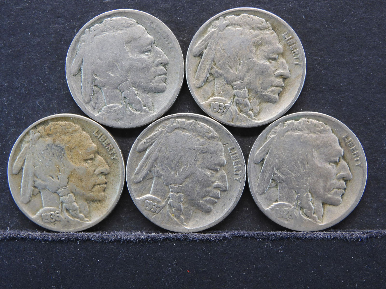 Five Buffalo Nickels Mixed Dates (1 of 2)